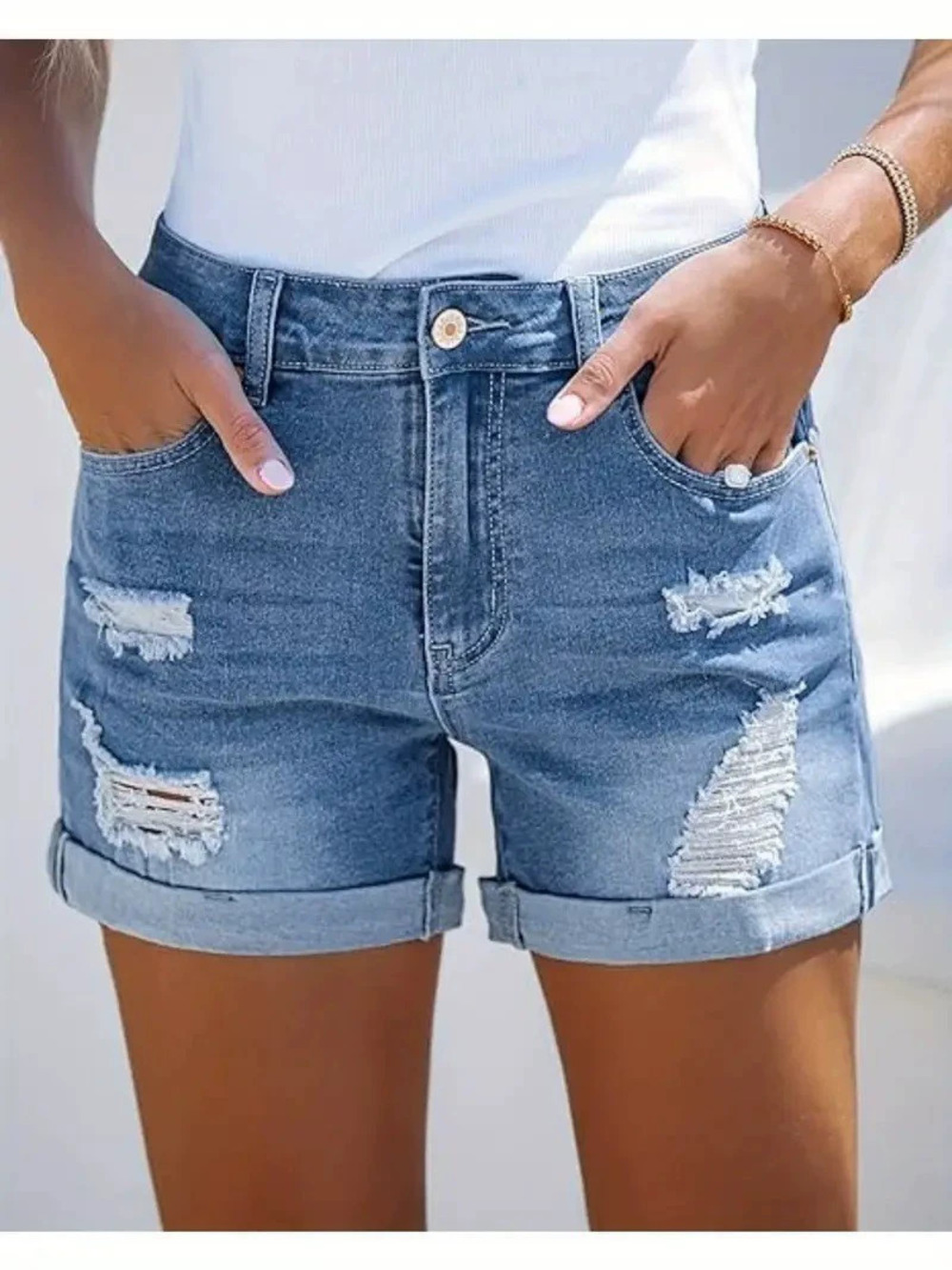 ZARA Womens Summer Ripped Denim Shorts Casual Trendy